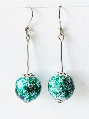 Earthy Green and Teal Speckled Ball Drop Earrings - Women Jewelry